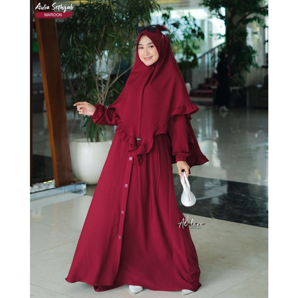 Gamis AULIA Original By Alfaro branded set khimar Itycrepe Premium Kancing TERBARU al faro-8