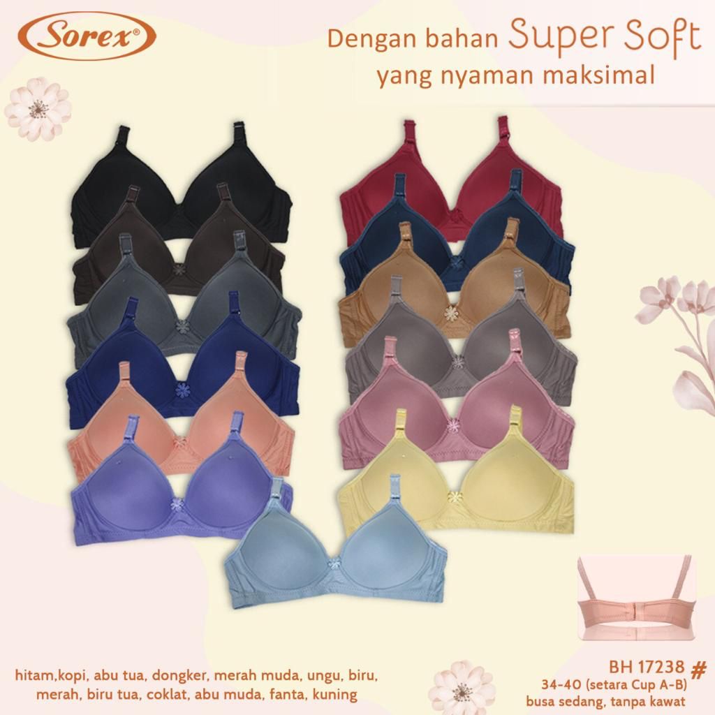 Bra BH Tanpa Kawat Super Soft Sorex 17238 CUP B UK 34-40-Abu Tua