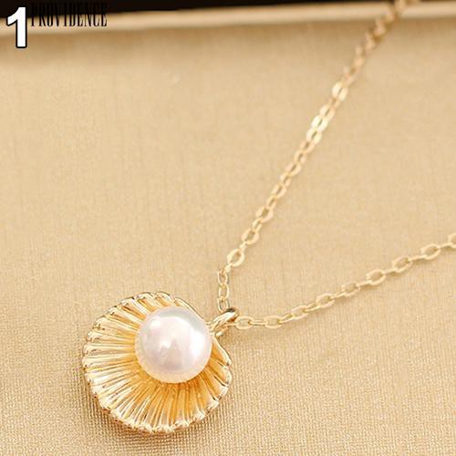 [Bayar Di Tempat]Elegan Faux Pearl Shell Charm Dipoles Kalung