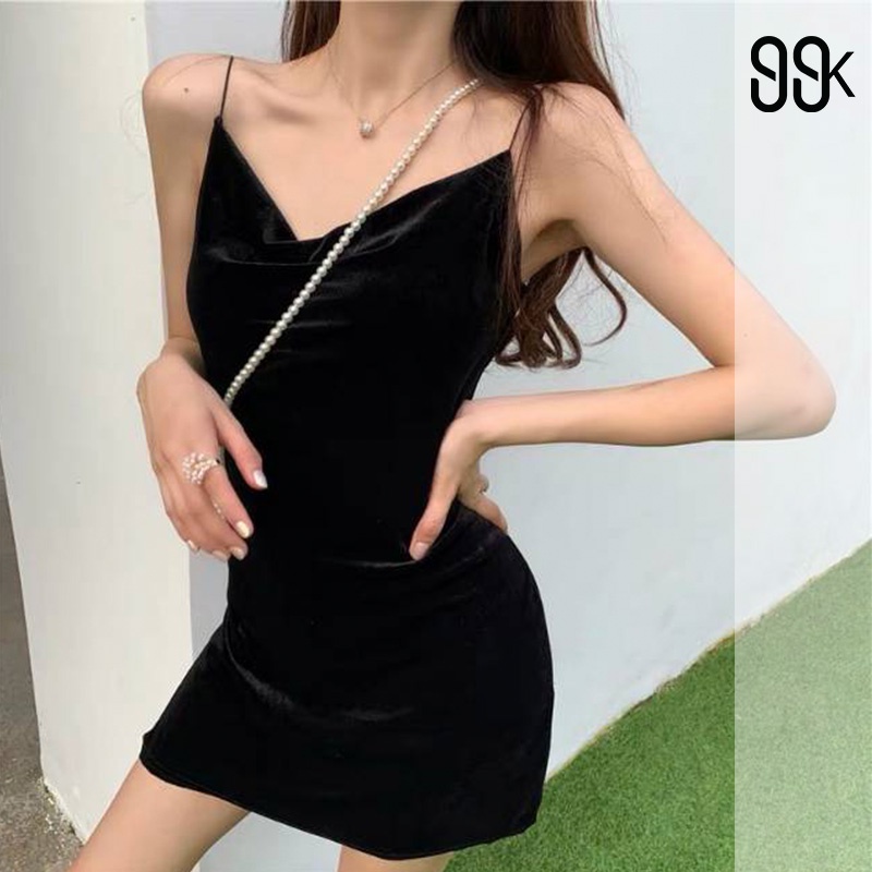 Backless Velvet Sexy Mini Dress Wanita Beludru Sexy 1051 (S-XL)