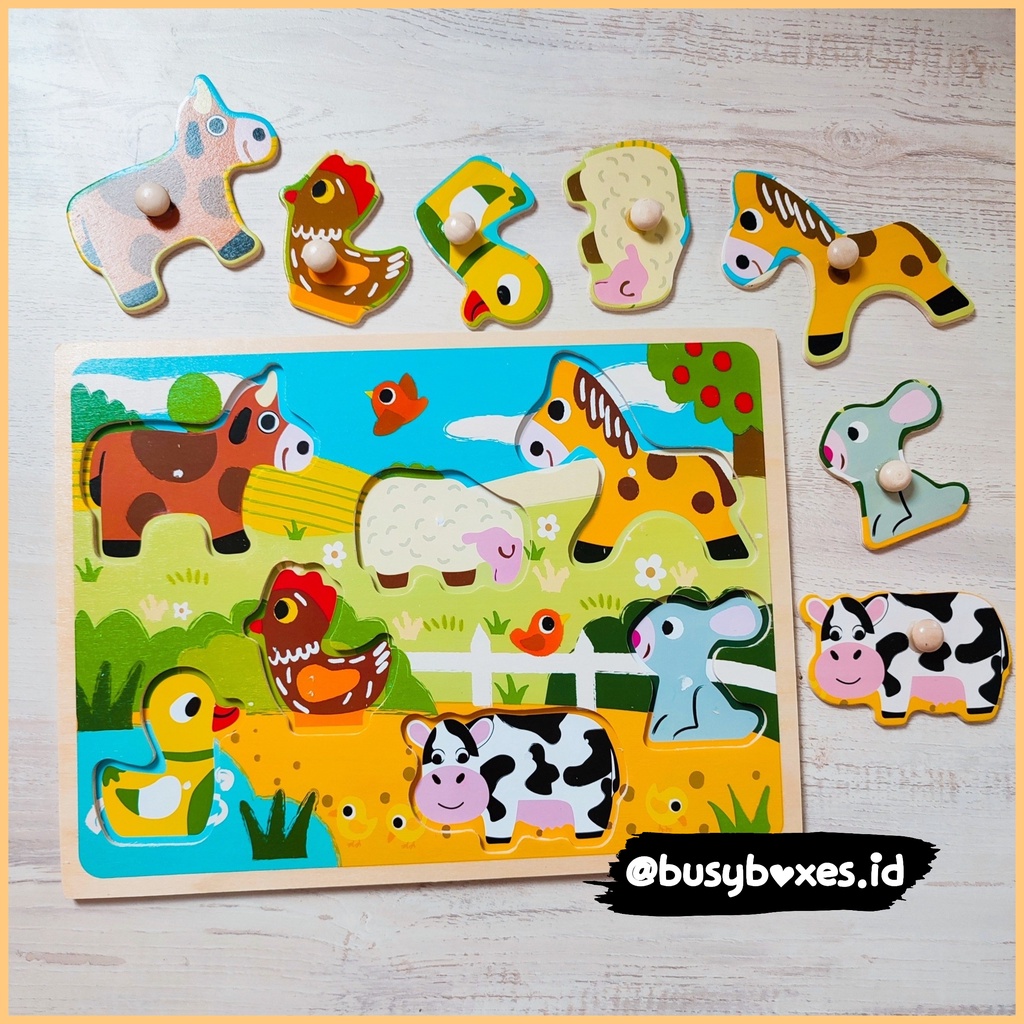 [busyboxes.id] Mainan Edukasi  Kayu Mencocokan hewan Puzzle Kayu Puzzle Knob Wooden Toys Mainan Kayu Binatang vol2