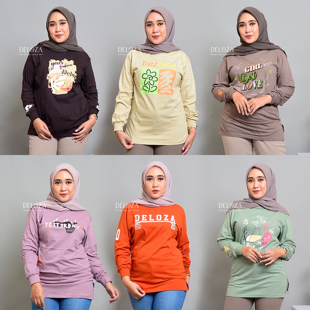 Deloza Kaos Wanita Lengan Panjang Terbaru Atasan Blouse Jumbo Original