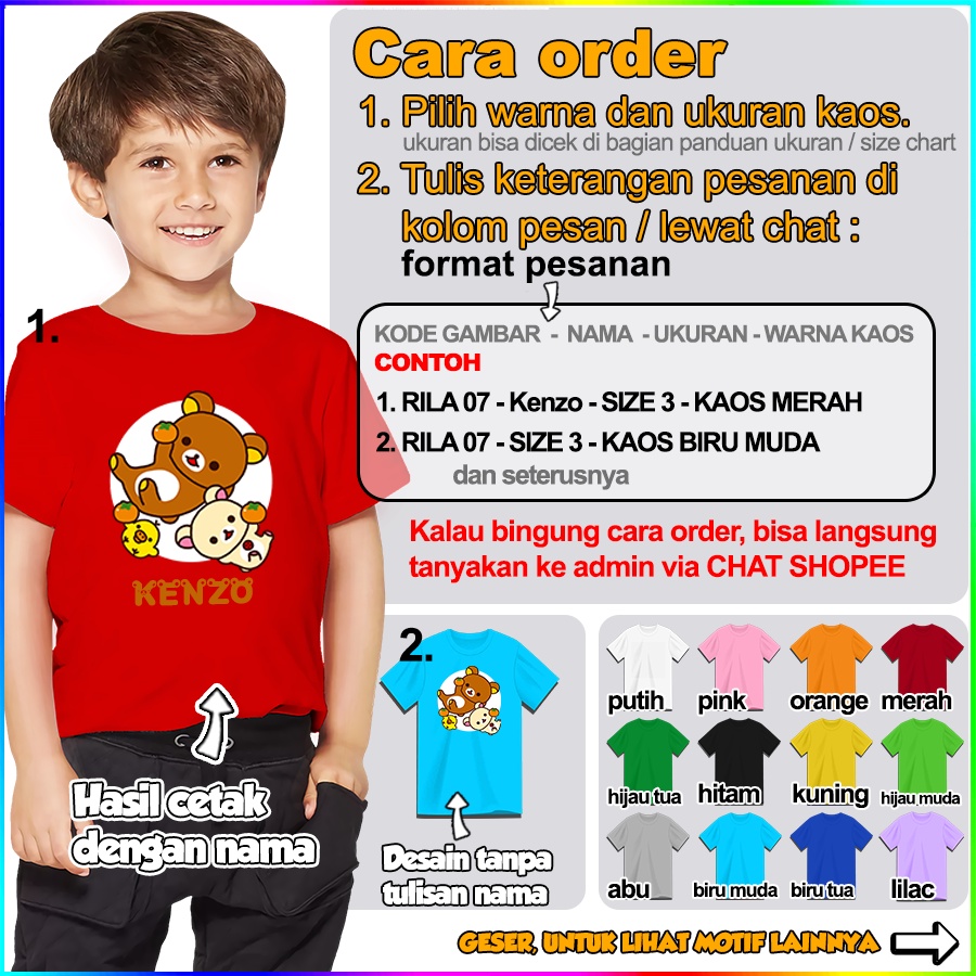 [FREE NAMA!!] Baju Kaos ANAK DAN DEWASA RILAKKUMA BANYAK MOTIF