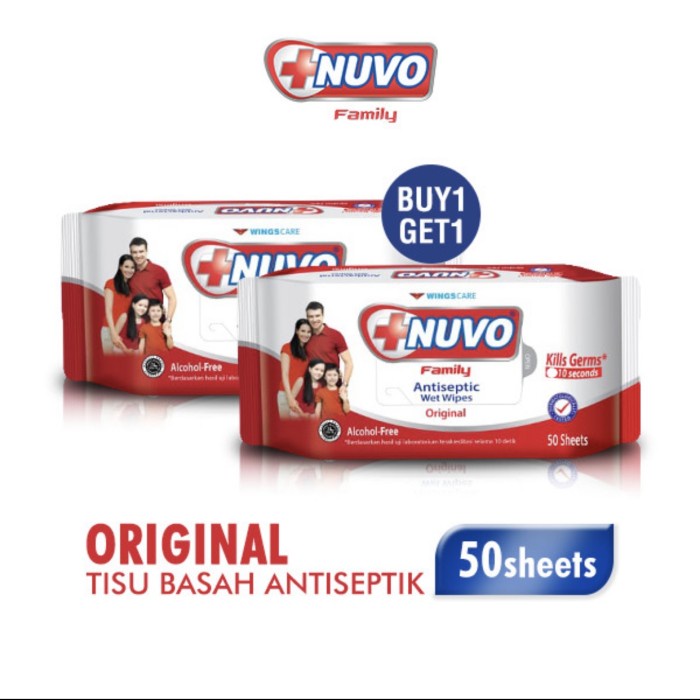 Nuvo Tissue Basah Antiseptic 50 + 50 Lembar Wet Tissue Antiseptic - Original Merah