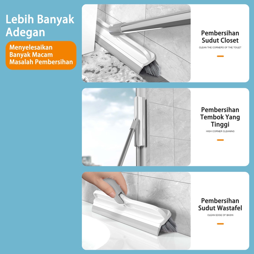 Sikat Lantai Wiper Pembersih Lantai Dinding Kamar Mandi Sudut Wastafel Gagang Panjang Portable Sapu Lancip