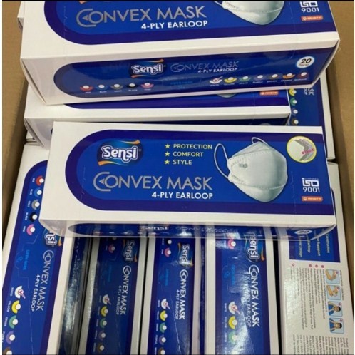 Sensi Convex Mask Putih Biru Earloop 20pcs Masker Sensi Convex 4ply