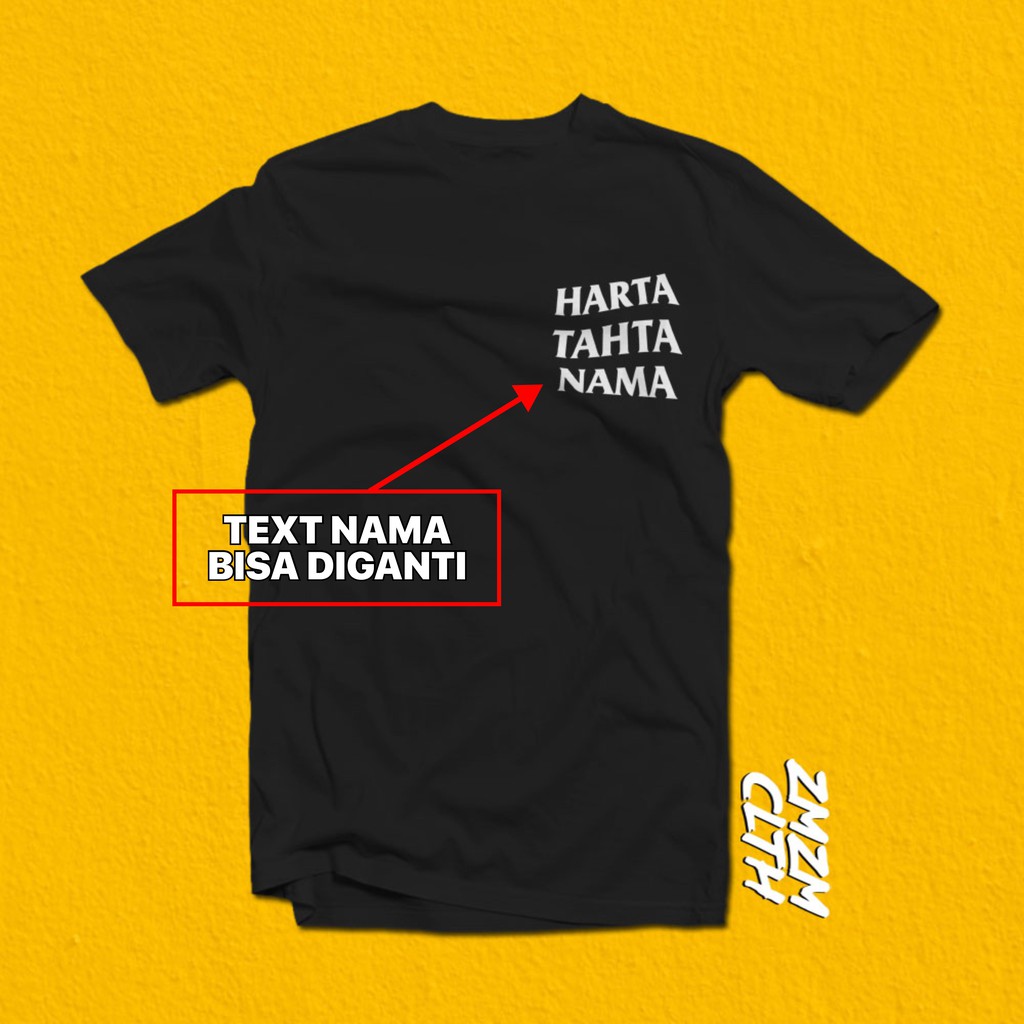 Kaos Harta Tahta Logo Saku Kecil Nama Custom Tulisan Sablon Satuan
