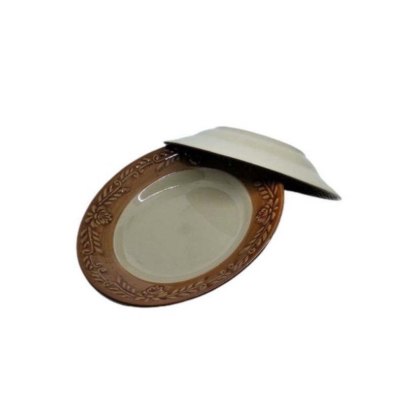 Piring Makan Coklat Kembang 1 lusin Piring Keramik Beling Piring Makan