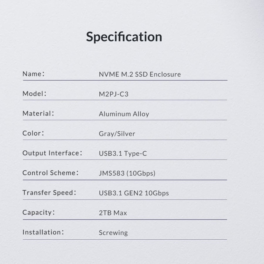 ORICO M2PJ-C3 NVMe M.2 SSD Enclosure - Casing Harddisk External