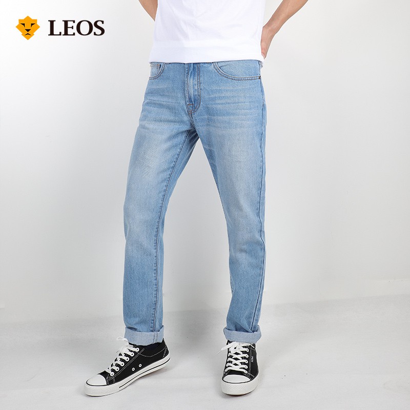 

LEOS Original Celana Jeans Panjang Fit Pria Bahan Klasik - Biru Muda (COD)