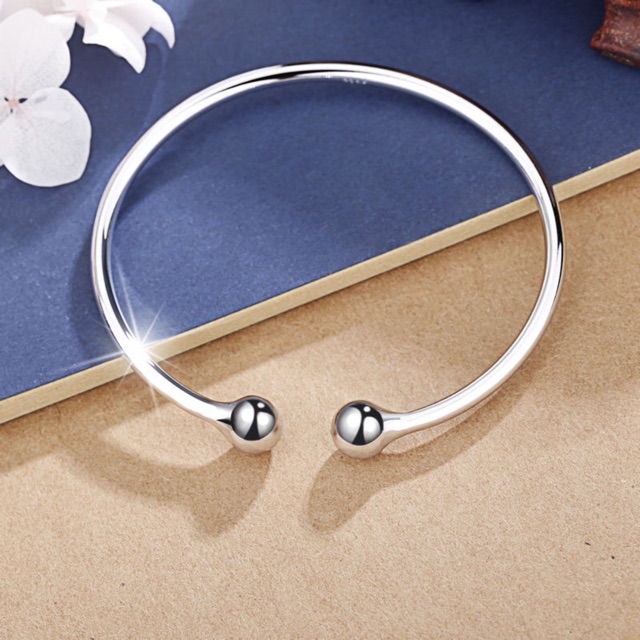 【Spot】925Silver plated Open Smooth Bangles Bracelets Charms Beads