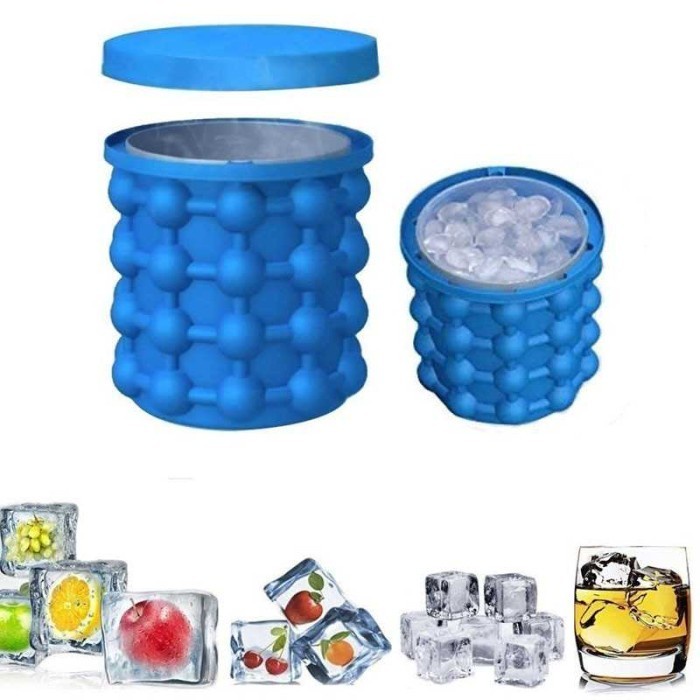 Pencetak Es Batu Ice Cube Maker 3D Silicone Mold Ice Genie - Biru