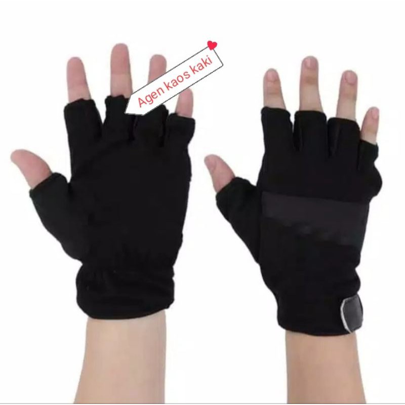 sarung tangan motor setiga jari hitam polos pria dan wanita dewasa bahan katun lembut
