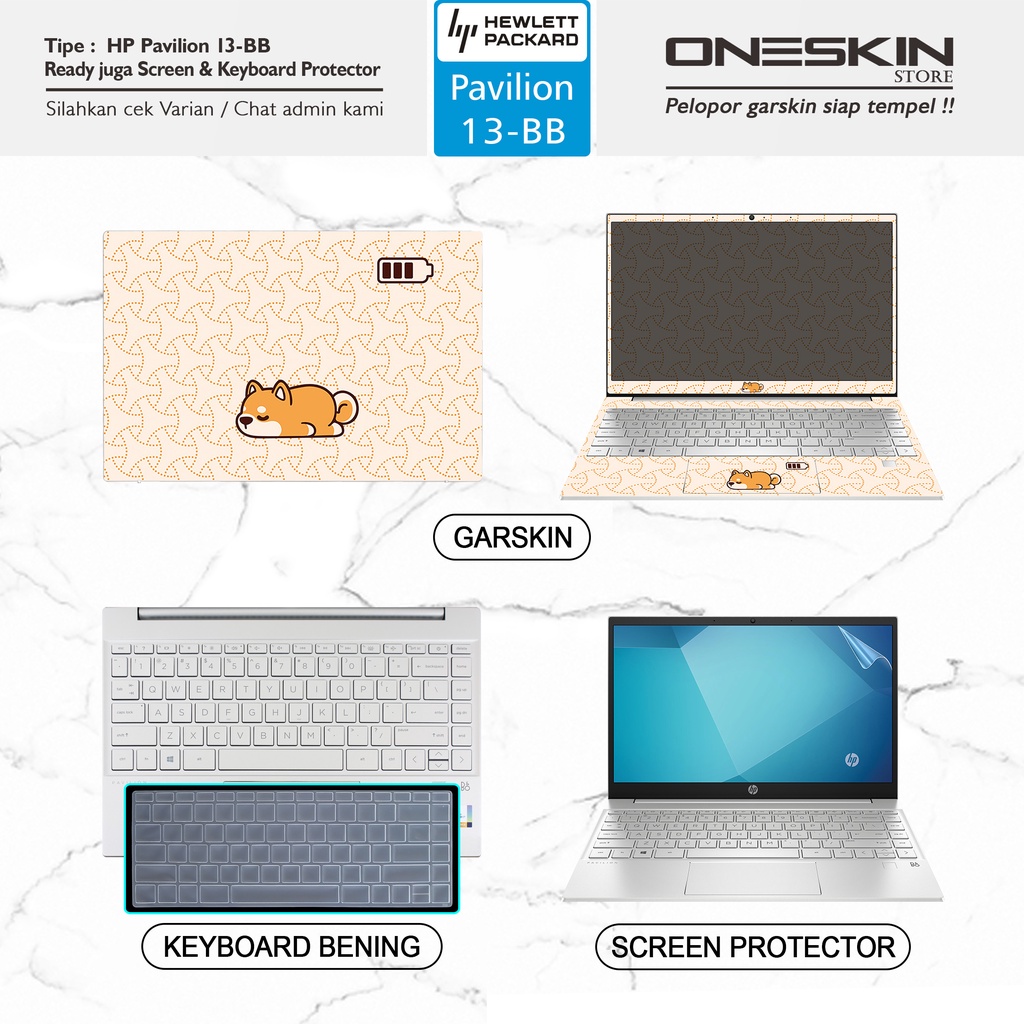 Garskin Sticker Laptop Pelindung Screen Keyboard Protector HP Pavilion 13-bb bb0062tu bb0063tu bb0513tu Glossy Doff Full Body Gambar Silikon Bening