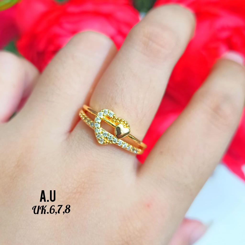 Cincin Dewasa permata motif love dauble ring tidak karat COD