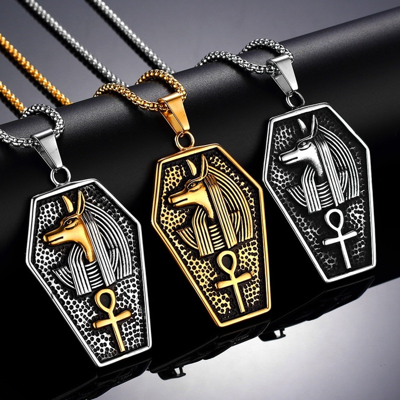 Kalung Liontin Anubis Mesir Kuno Gaya Retro Untuk Pria