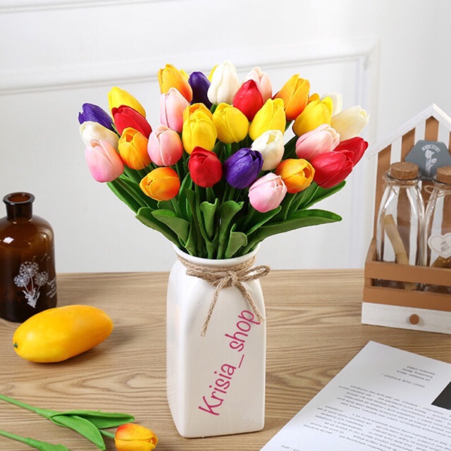 Bunga tulip latex/ tulip artificial latex putih, ungu, pink, biru, merah, kuning