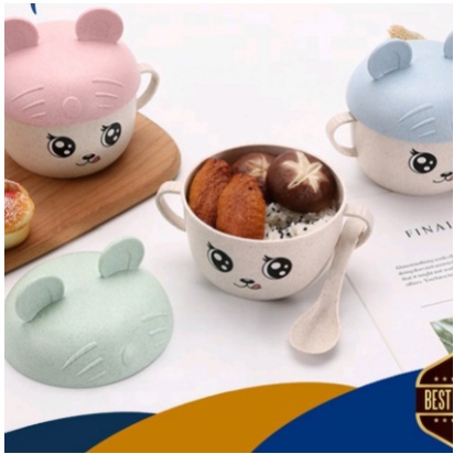 Gelas Mangkuk Sendok Set Mangkok Bahan Jerami Wheat Straw Bowl Karakter