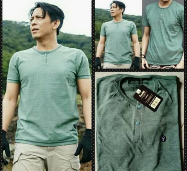 Henley Ariel  Noah Hijau Lengan pendek T shirt GRLT Kaos  