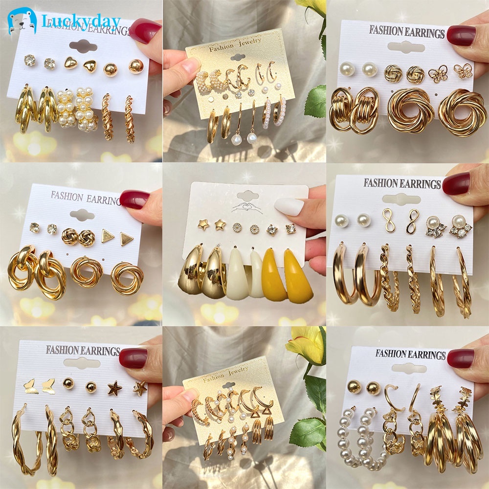 YEEZII Vintage Elegant Pearl Earrings Set Fashion Butterfly Star Drop Earring Gold Geometric Stud Earings for Women Accessories Jewelry Gift