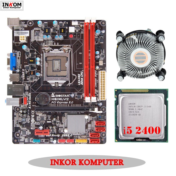 Motherboard Mainboard Mobo LGA 1155 H61 Biostar + Core i5 2400 + Fan