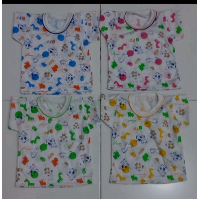 1 Lusin Kaos Oblong Bayi Animal Stali Putih sablon Lengan Pendek Motif Usia 1 sd 2 tahun Setali Animal Full Print