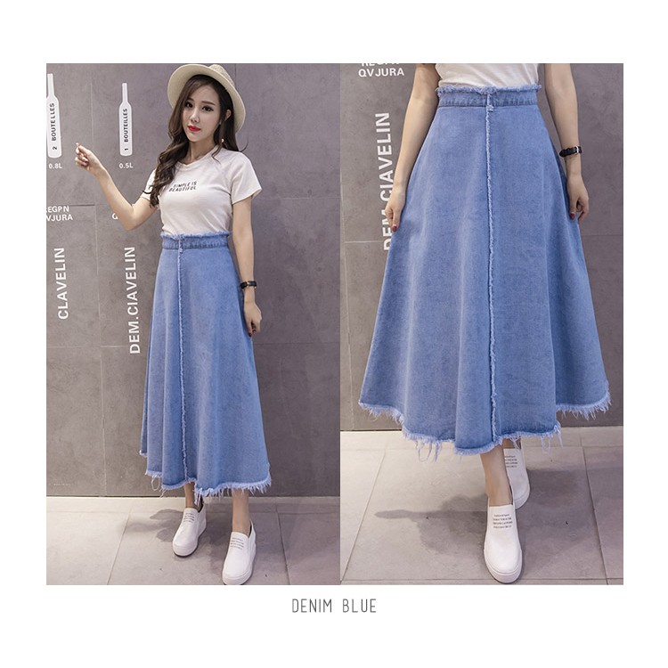 KARAKOREA 6088 Laura Denim skirt Rok panjang Wanita Rok maxi Rok jeans Rok flare Rok denim/Rok jeans wanita/Rok Jeans Korea/Rok wanita