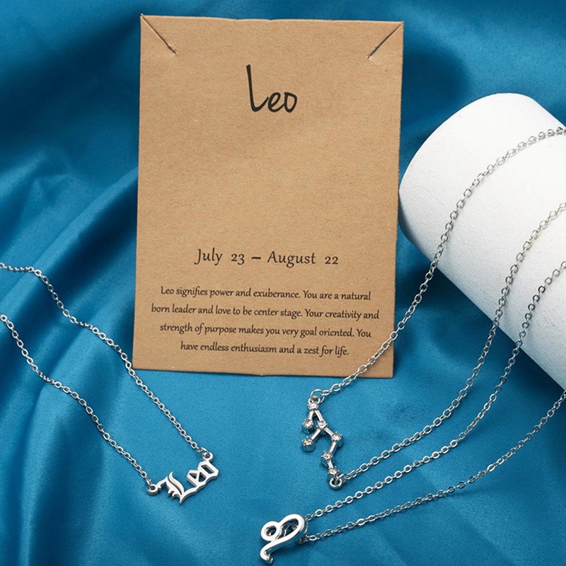 3pcs / Set Kalung Rantai Dengan Liontin Bentuk 12 Zodiak Kanker Leo Scorpio Warna Emas