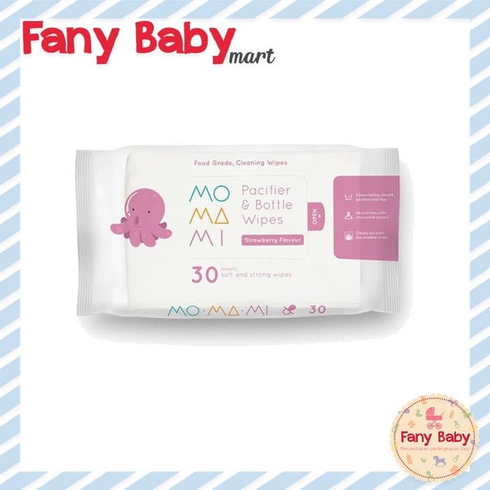 MOMAMI PACIFIER &amp; BOTTLE WIPES - STRAWBERRY FLAVOUR