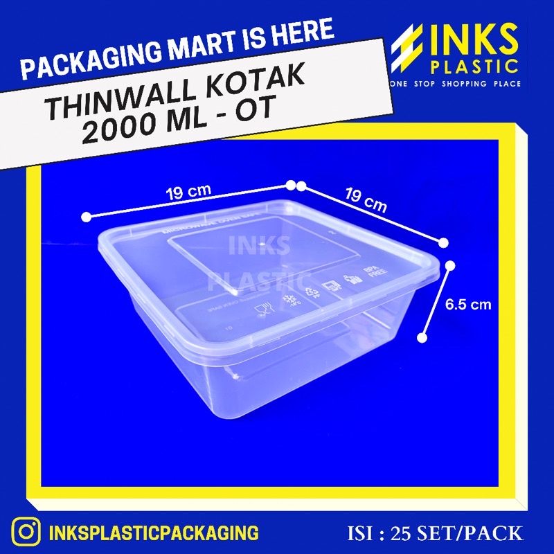 Ekojansipp - Thinwall 2000Ml Kotak Square, Kotak Plastik Makanan, Wadah Makanan Plastik 2000Ml (25