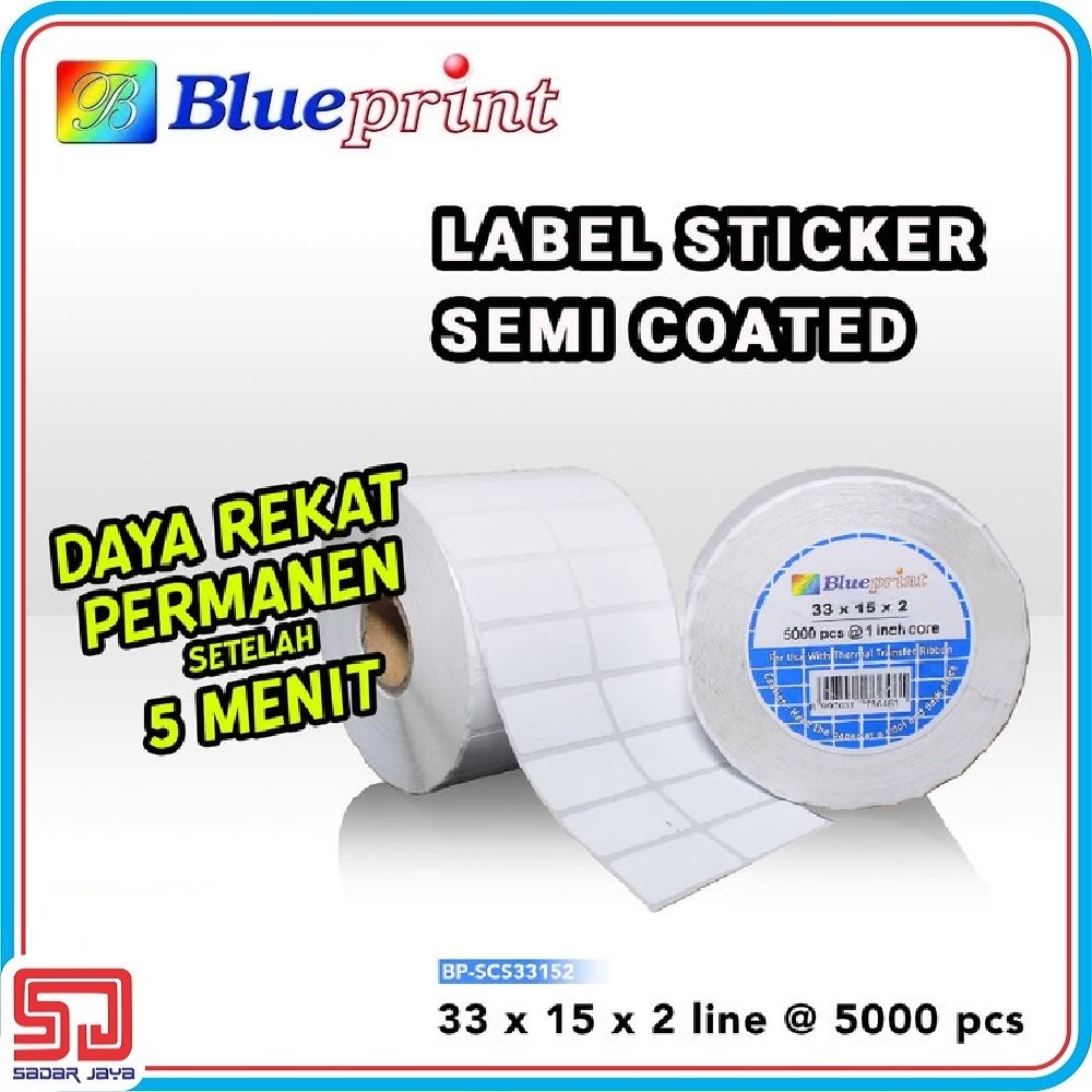 Blueprint Sticker Label 33 x 15mm x 2 Baris Semi Coated Stiker Barcode