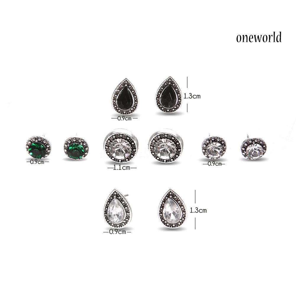 OW@ 5 Pairs Round Waterdrop Shape Ear Studs Set Women Retro Party Earrings Jewelry