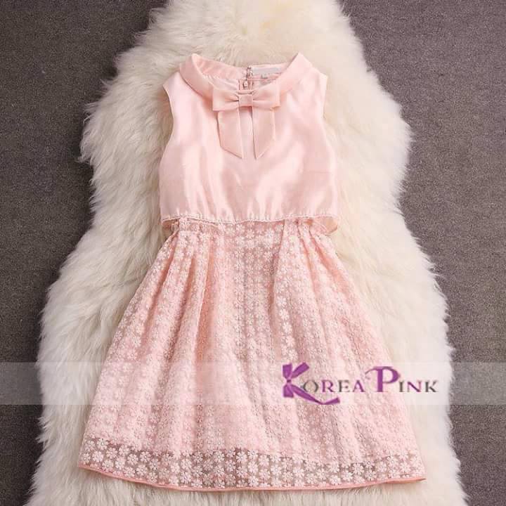 dress fashion import Korea Pink pita bunga kecil cantik