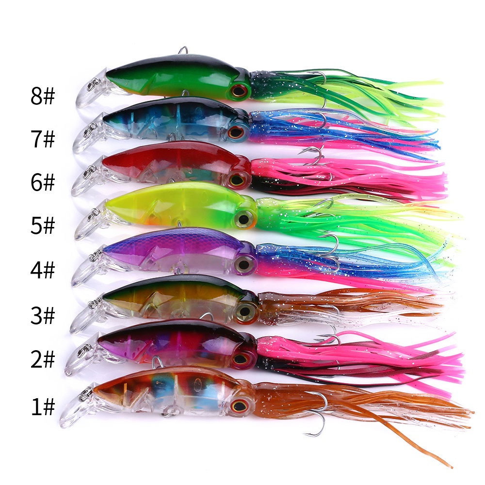 HENGJIA 1pcs 10cm/16.6g Cumi Umpan Pancing Squid Swimbait Fishing Lure With Soft Lure Ikan Kail 8 Color Sharp 1# Hook