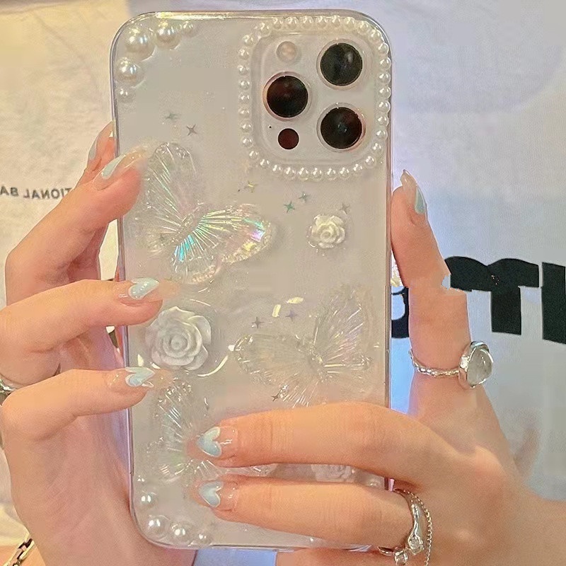 Casing Soft Case TPU Motif Kupu-Kupu Glitter Untuk Iphone 14 Pro Max 13 Pro Max Xr 7Plus 8Plus X XS 13 11 12 Pro Max