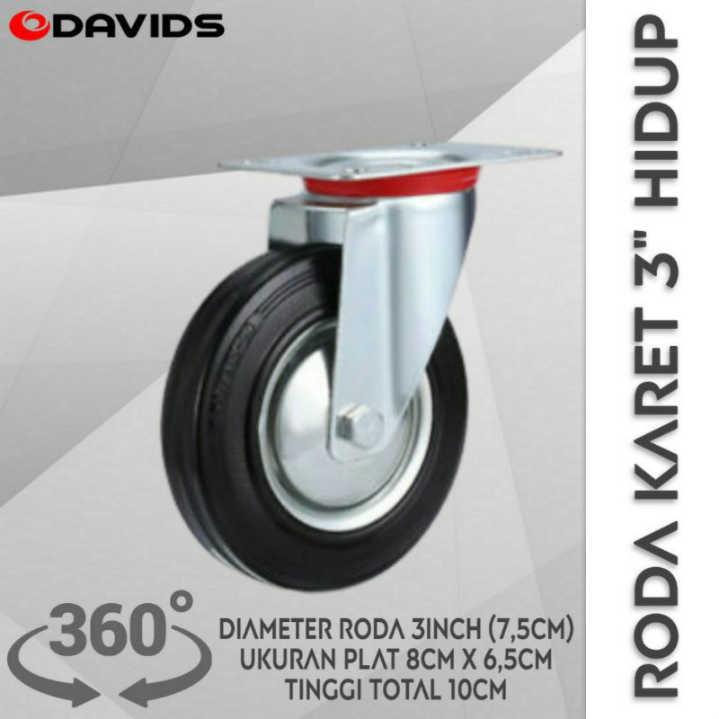 Roda Troli Gerobak Etalase Mesin Cuci Kulkas Caster 3 Inch Karet Ban Lemari Hidup