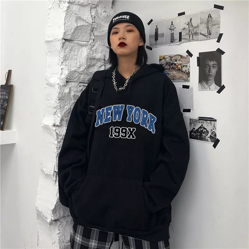 Hoodie New York Wanita Oversize Korean Style Sweater Cewek Murah Tebal Xxl Kekinian Lilac Sweater New York 199x Original Oblong Oversize Wanita Hitam