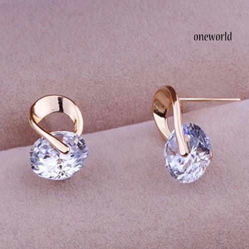 OW@ 1Pair Women's Korean Style Luxury Embedded Zircon Spiral Stud Earrings Jewelry