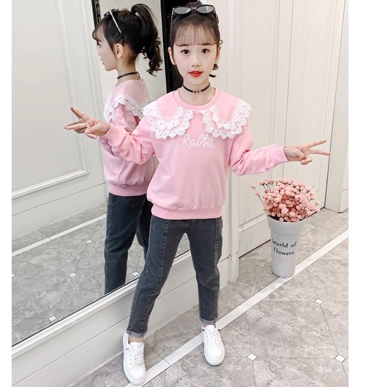 CHUBBI 69 Setelan Set Anak Besar Perempuan Kaos Rabbit + Jeans