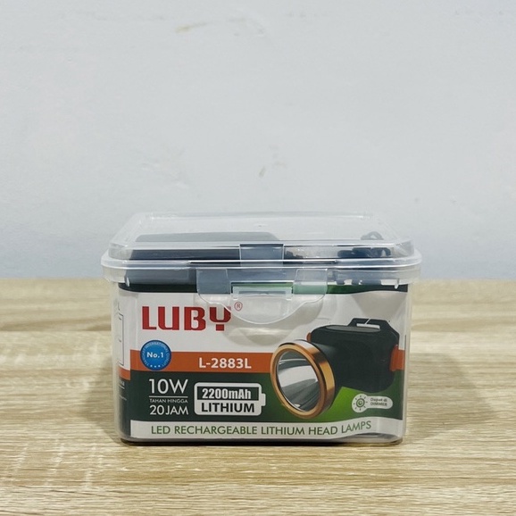 Senter Kepala Luby 10 Watt Baterai Cas Ulang Dim Dimmer Headlamp Head Lamp Nyala Putih L2883L lensa kuning