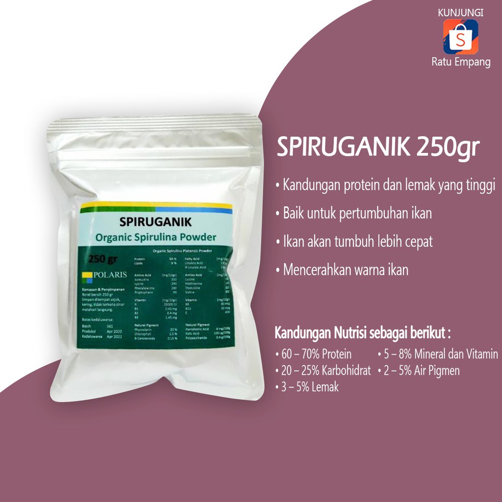 SPIRULINA IKAN 250GR / SPIRULINA POWDER / SPIRUGANIK IKAN / MAKANAN IKAN HIAS