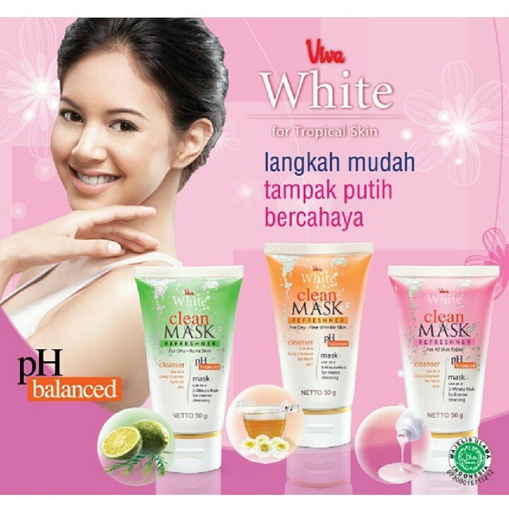 Viva White Clean &amp; Mask Refreshner For All Skin Types / Oily-Acne Skin / Dry-Fine Wrinkle Skin 50gr