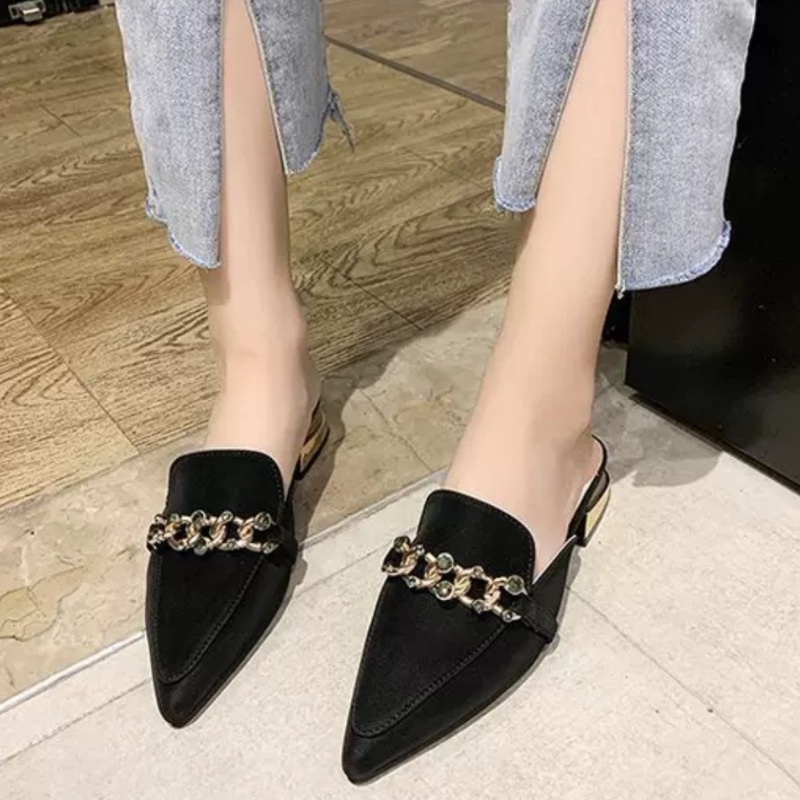 RYX - Gold Jewels Sepatu Slip On Heels Wanita Fashion Casual / Pesta - Ori Import