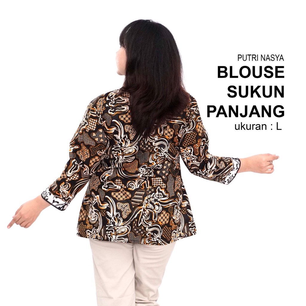 Putri Nasya - Atasan Big Size Batik Blouse Panjang Ukuran L,XL,2L,3L,4L,5L,6L,7L