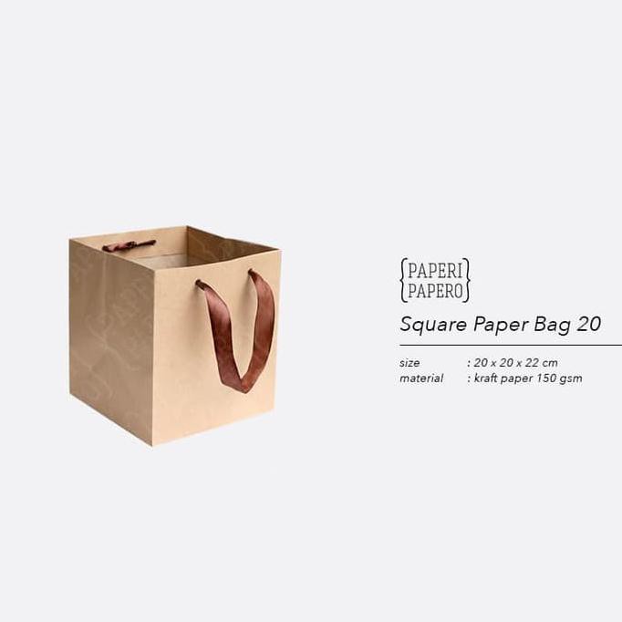 

BARU Square Paper Bag / Shopping Bag Coklat untuk Box Kue - 20x20x22 cm