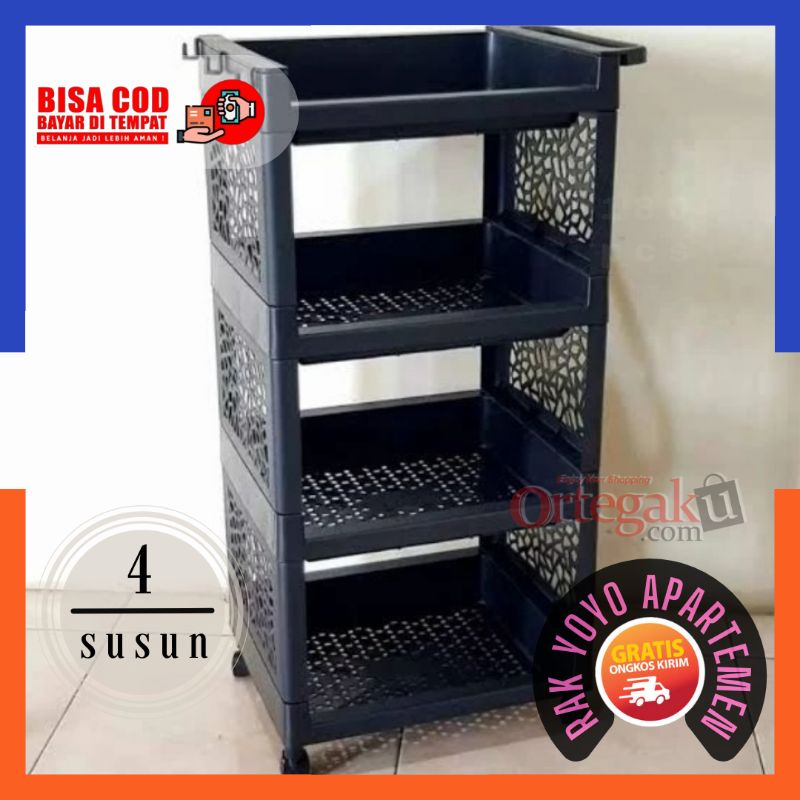 Rak YOYO 4 Susun Dengan Roda Bahan Plastik Serbaguna | Elco Apartemen Multifungsi | Rak Plastik Prem