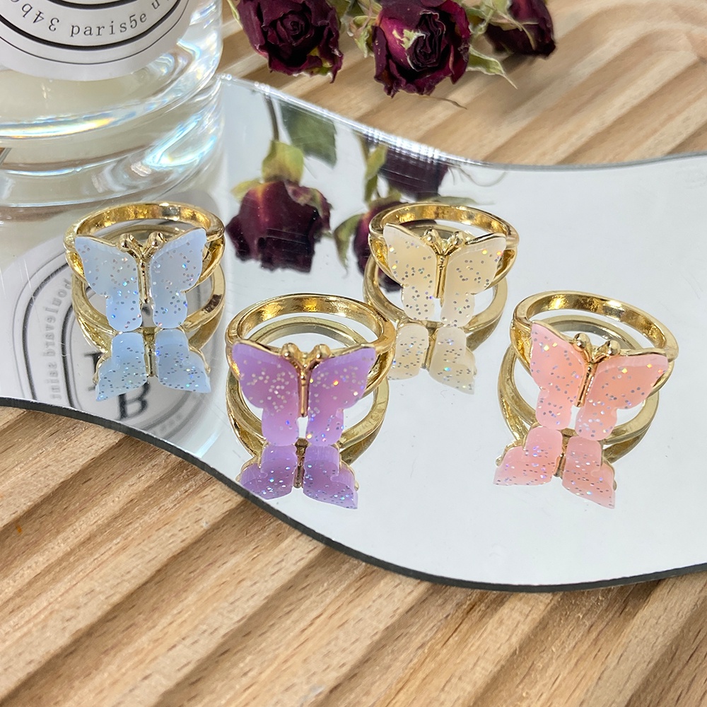 4 Pcs/set Shining Butterfly Rings Set Simple Design Gold Ring for Women Jewelry Accessories