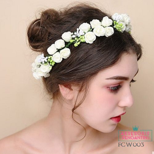 Aksesoris Flower Crown Pesta Putih- Mahkota Bunga Wedding Wanita-FCW003