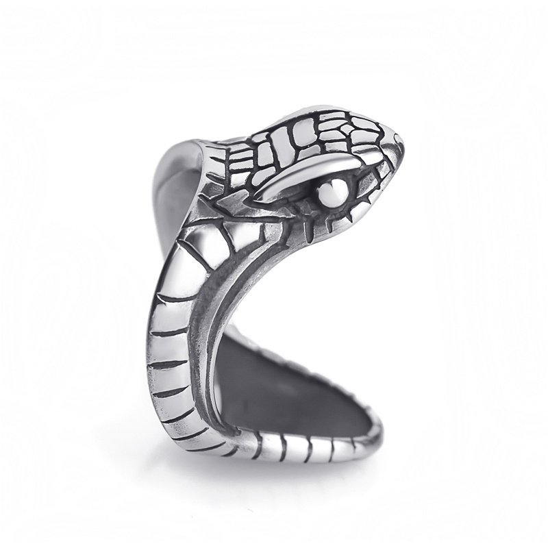 [X C Perhiasan] Hip Hop Rock Retro Pria Fashion Ular Kepala Cincin Pesta Perhiasan Aksesoris