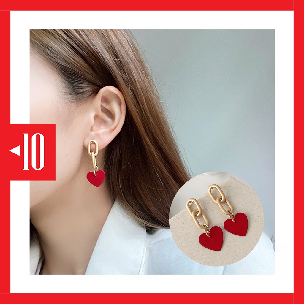 AN-50 anting tusuk wanita model hati wine red sweet love earrings korean style